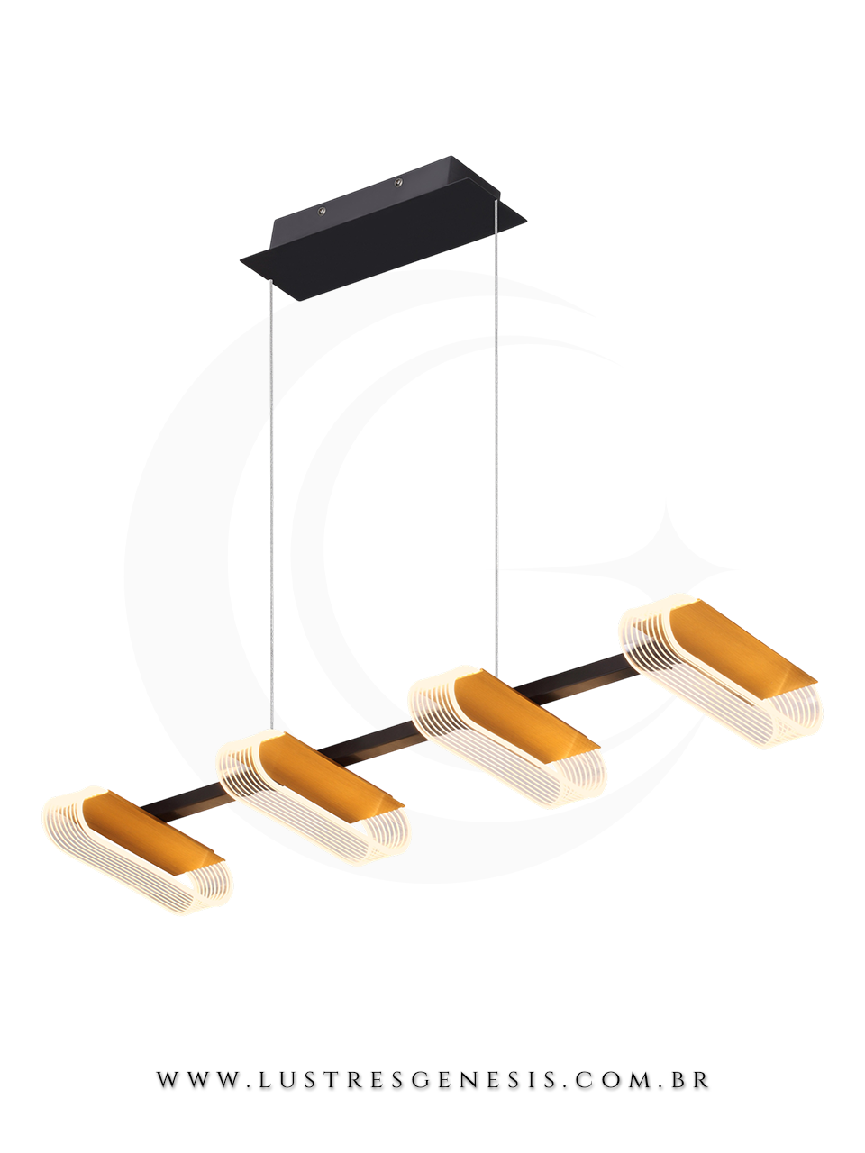 Pendente Moderno LED Retangular DCD01168 Dourado Bivolt 40W 3000K 90x25cm, Sala de Jantar, Cozinha, Bancada Area Gourmet